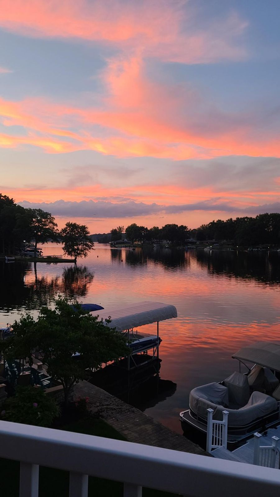 Sunset over the Portage Lakes from the dock